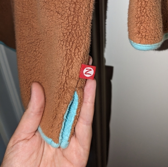 Zutano Fleece Jacket with a Hood. Brown with teal. - Picture 8 of 8